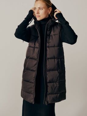 Deluc Sambucus Longline Hooded Puffer Vest, Chocolate, Size S